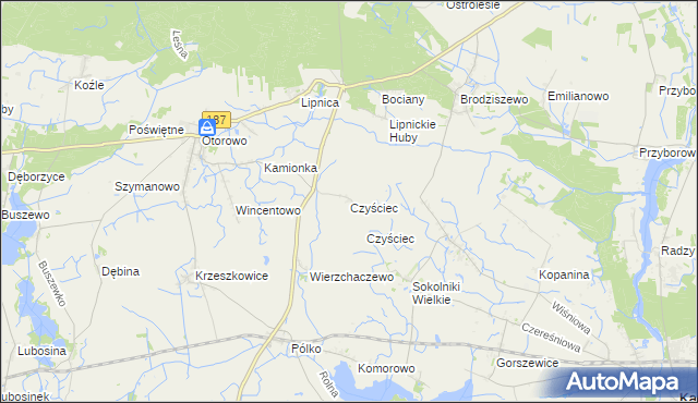 mapa Czyściec gmina Szamotuły, Czyściec gmina Szamotuły na mapie Targeo