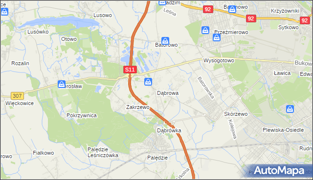 mapa Dąbrowa gmina Dopiewo, Dąbrowa gmina Dopiewo na mapie Targeo