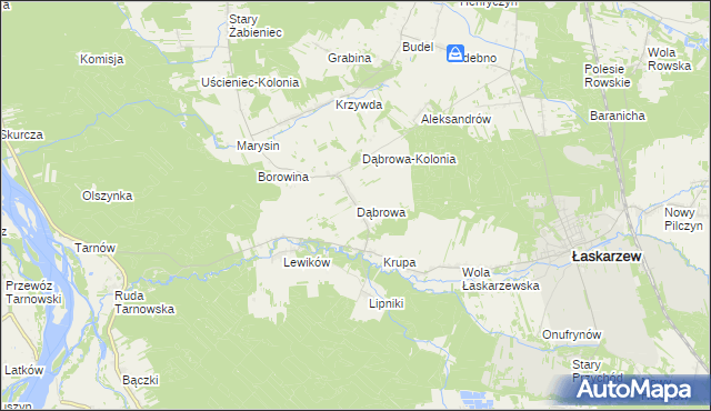 mapa Dąbrowa gmina Łaskarzew, Dąbrowa gmina Łaskarzew na mapie Targeo