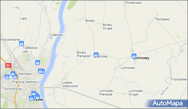 mapa Dąbrowa gmina Lichnowy, Dąbrowa gmina Lichnowy na mapie Targeo