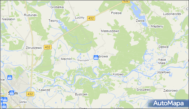 mapa Dąbrowa gmina Śrem, Dąbrowa gmina Śrem na mapie Targeo