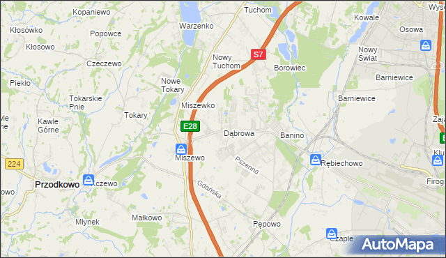 mapa Dąbrowa gmina Żukowo, Dąbrowa gmina Żukowo na mapie Targeo