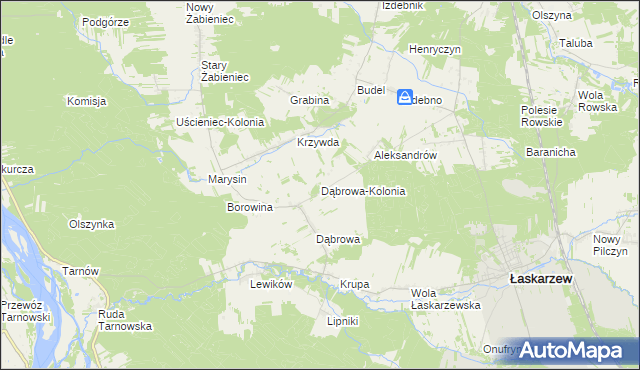 mapa Dąbrowa-Kolonia gmina Łaskarzew, Dąbrowa-Kolonia gmina Łaskarzew na mapie Targeo