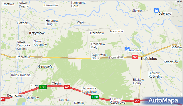 mapa Dąbrowice Stare, Dąbrowice Stare na mapie Targeo