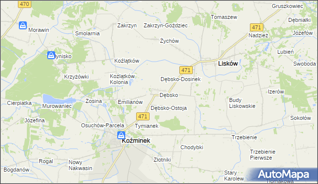 mapa Dębsko gmina Koźminek, Dębsko gmina Koźminek na mapie Targeo