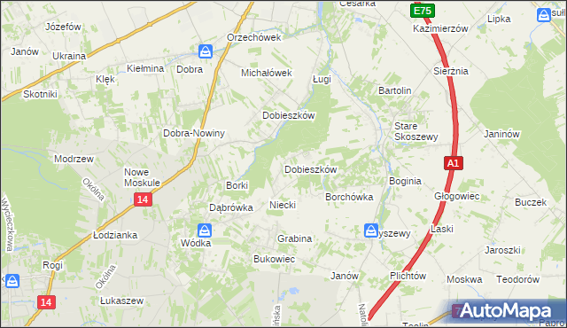 mapa Dobieszków gmina Nowosolna, Dobieszków gmina Nowosolna na mapie Targeo