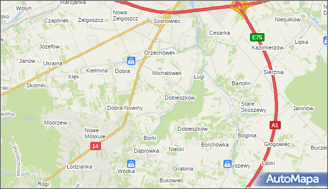 mapa Dobieszków gmina Stryków, Dobieszków gmina Stryków na mapie Targeo