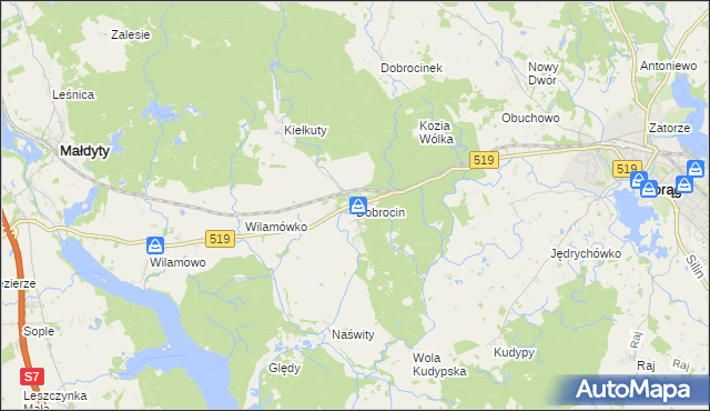 mapa Dobrocin gmina Małdyty, Dobrocin gmina Małdyty na mapie Targeo
