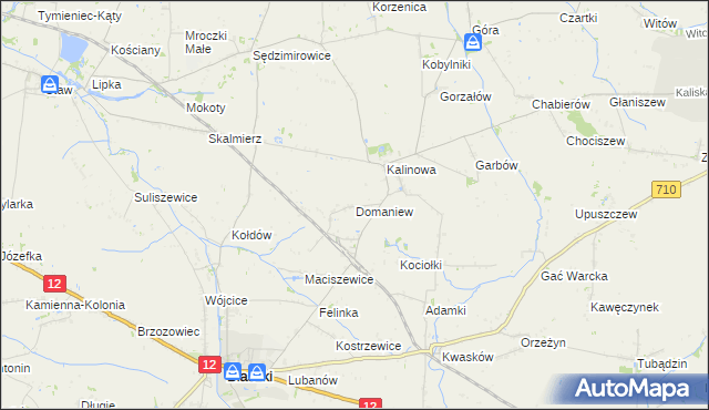 mapa Domaniew gmina Błaszki, Domaniew gmina Błaszki na mapie Targeo