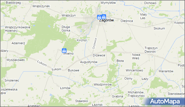 mapa Drzewce gmina Zagórów, Drzewce gmina Zagórów na mapie Targeo