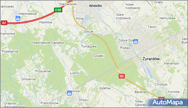 mapa Działki gmina Wiskitki, Działki gmina Wiskitki na mapie Targeo