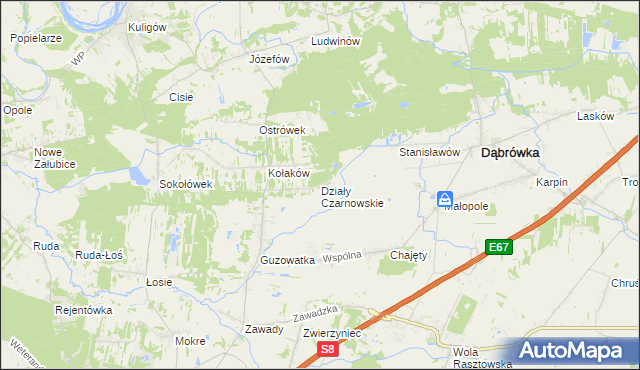 mapa Działy Czarnowskie, Działy Czarnowskie na mapie Targeo