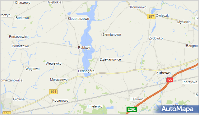 mapa Dziekanowice gmina Łubowo, Dziekanowice gmina Łubowo na mapie Targeo