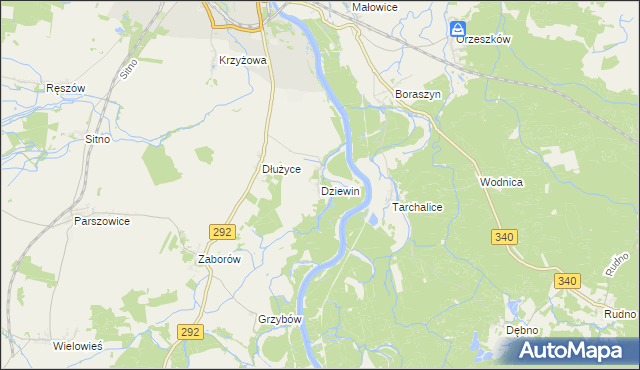 mapa Dziewin gmina Ścinawa, Dziewin gmina Ścinawa na mapie Targeo