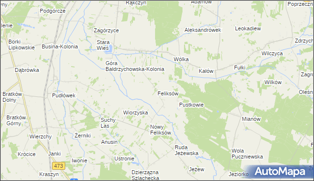 mapa Feliksów gmina Poddębice, Feliksów gmina Poddębice na mapie Targeo
