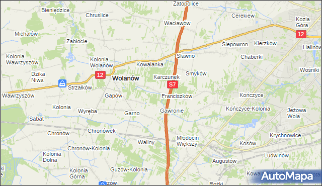 mapa Franciszków gmina Wolanów, Franciszków gmina Wolanów na mapie Targeo