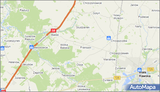 mapa Franopol gmina Biała Rawska, Franopol gmina Biała Rawska na mapie Targeo