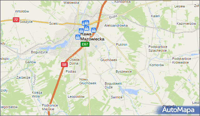 mapa Głuchówek gmina Rawa Mazowiecka, Głuchówek gmina Rawa Mazowiecka na mapie Targeo