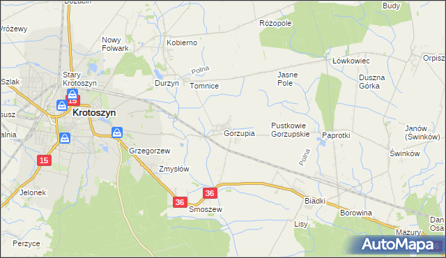 mapa Gorzupia gmina Krotoszyn, Gorzupia gmina Krotoszyn na mapie Targeo