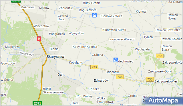 mapa Grabina gmina Skaryszew, Grabina gmina Skaryszew na mapie Targeo