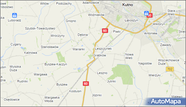 mapa Grabków gmina Kutno, Grabków gmina Kutno na mapie Targeo