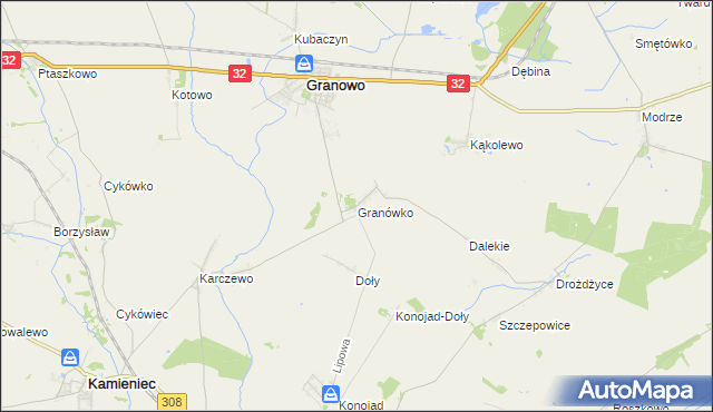 mapa Granówko gmina Granowo, Granówko gmina Granowo na mapie Targeo