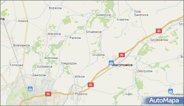 mapa Gruszów gmina Marcinowice, Gruszów gmina Marcinowice na mapie Targeo