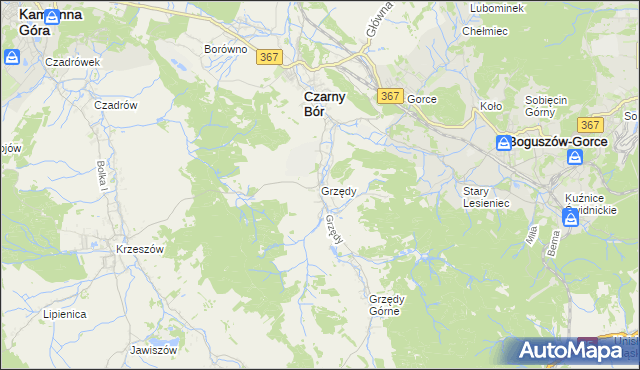 mapa Grzędy gmina Czarny Bór, Grzędy gmina Czarny Bór na mapie Targeo