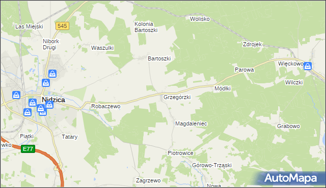 mapa Grzegórzki gmina Nidzica, Grzegórzki gmina Nidzica na mapie Targeo