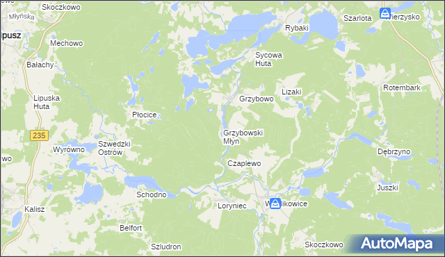 mapa Grzybowski Młyn, Grzybowski Młyn na mapie Targeo