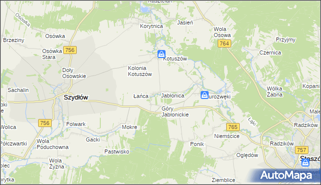 mapa Jabłonica gmina Szydłów, Jabłonica gmina Szydłów na mapie Targeo