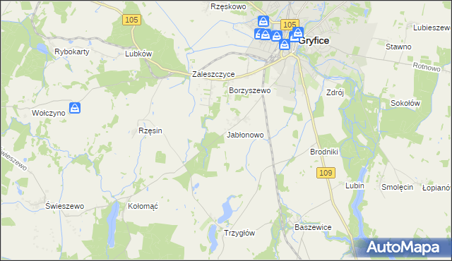 mapa Jabłonowo gmina Gryfice, Jabłonowo gmina Gryfice na mapie Targeo
