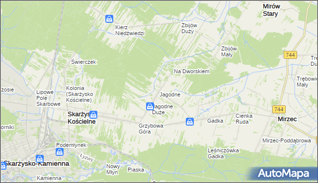 mapa Jagodne gmina Mirzec, Jagodne gmina Mirzec na mapie Targeo