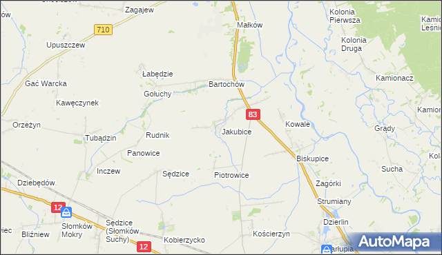 mapa Jakubice, Jakubice na mapie Targeo