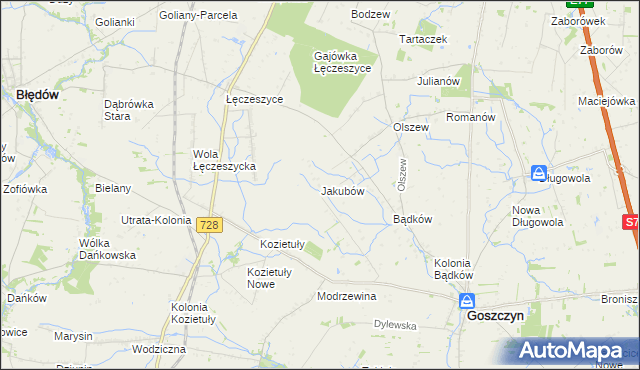 mapa Jakubów gmina Goszczyn, Jakubów gmina Goszczyn na mapie Targeo
