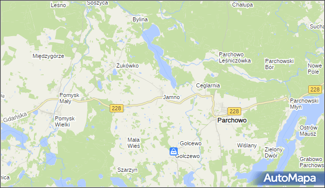 mapa Jamno gmina Parchowo, Jamno gmina Parchowo na mapie Targeo