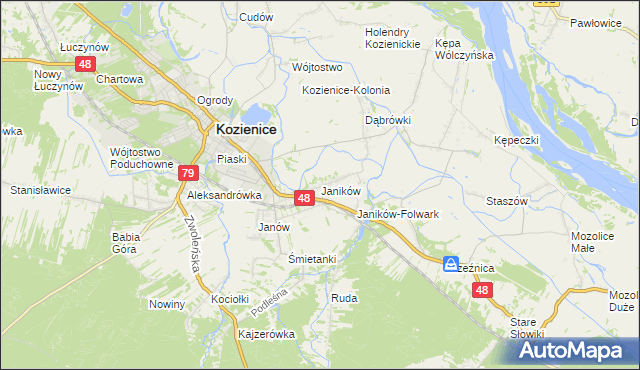 mapa Janików gmina Kozienice, Janików gmina Kozienice na mapie Targeo