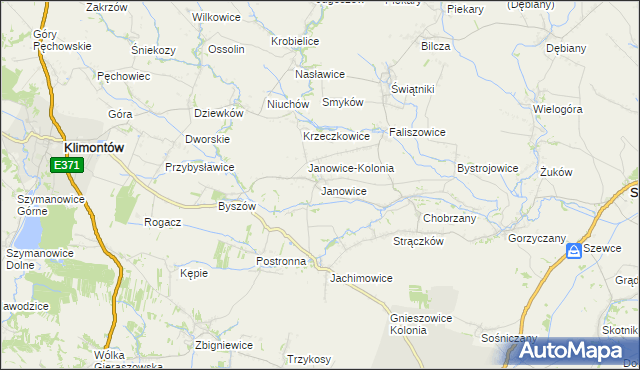 mapa Janowice gmina Samborzec, Janowice gmina Samborzec na mapie Targeo