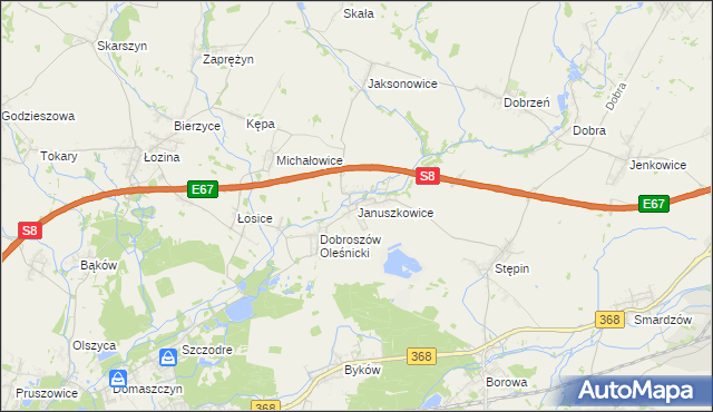 mapa Januszkowice gmina Długołęka, Januszkowice gmina Długołęka na mapie Targeo