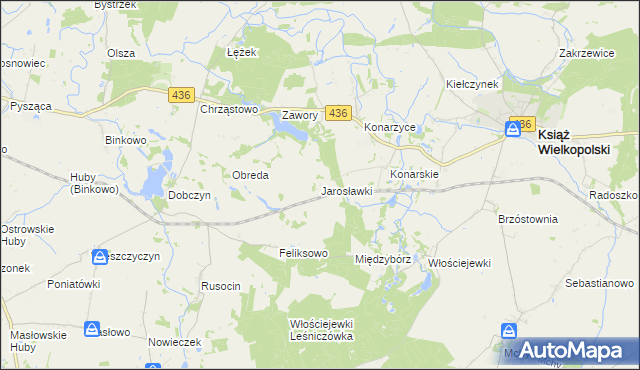 mapa Jarosławki gmina Książ Wielkopolski, Jarosławki gmina Książ Wielkopolski na mapie Targeo