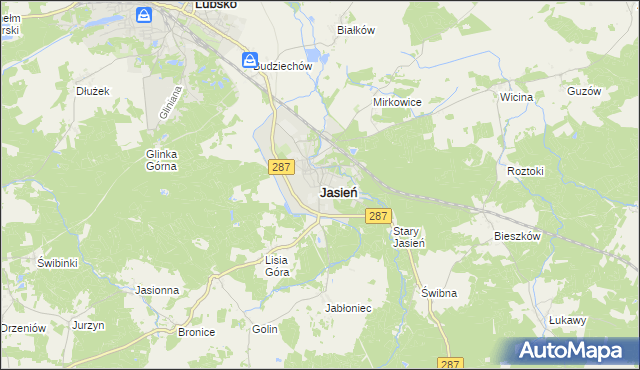 mapa Jasień powiat żarski, Jasień powiat żarski na mapie Targeo