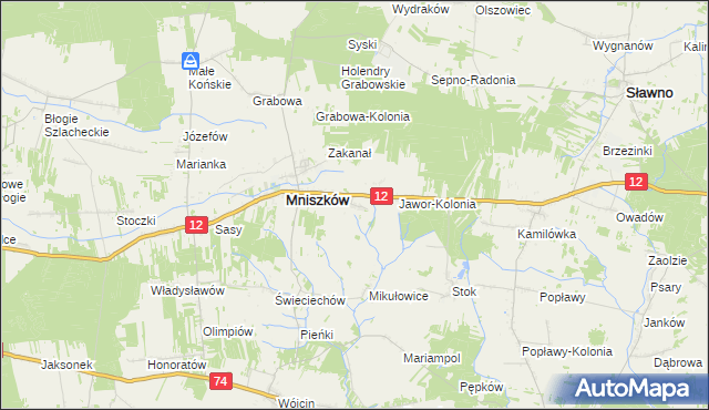 mapa Jawor gmina Mniszków, Jawor gmina Mniszków na mapie Targeo