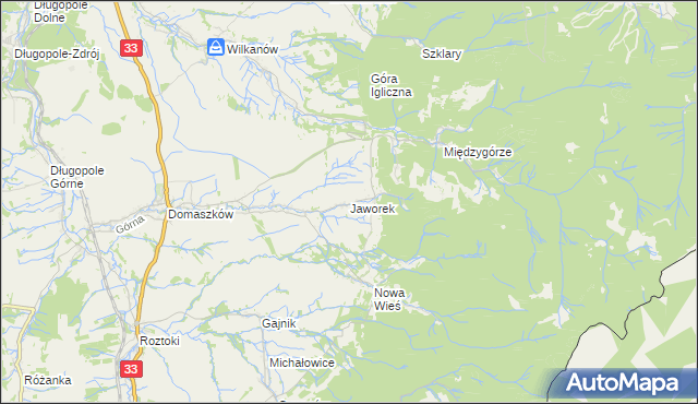 mapa Jaworek gmina Międzylesie, Jaworek gmina Międzylesie na mapie Targeo