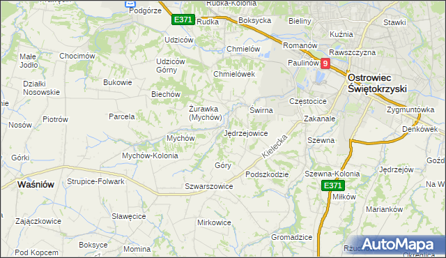 mapa Jędrzejowice gmina Bodzechów, Jędrzejowice gmina Bodzechów na mapie Targeo
