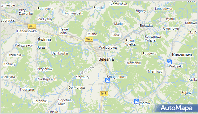 mapa Jeleśnia, Jeleśnia na mapie Targeo