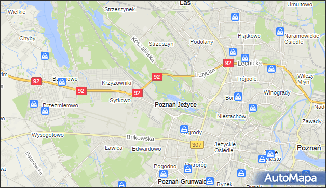 mapa Jeżyce gmina Poznań, Jeżyce gmina Poznań na mapie Targeo