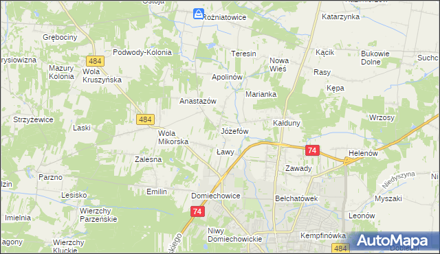 mapa Józefów gmina Bełchatów, Józefów gmina Bełchatów na mapie Targeo