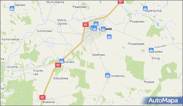 mapa Józefowo gmina Lwówek, Józefowo gmina Lwówek na mapie Targeo