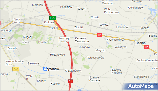 mapa Julianów gmina Krzyżanów, Julianów gmina Krzyżanów na mapie Targeo