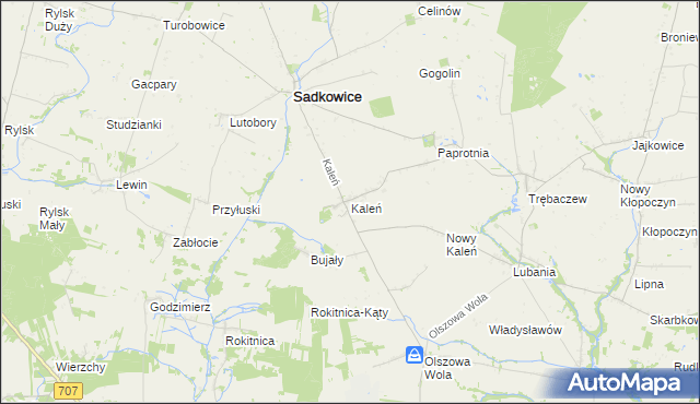 mapa Kaleń gmina Sadkowice, Kaleń gmina Sadkowice na mapie Targeo